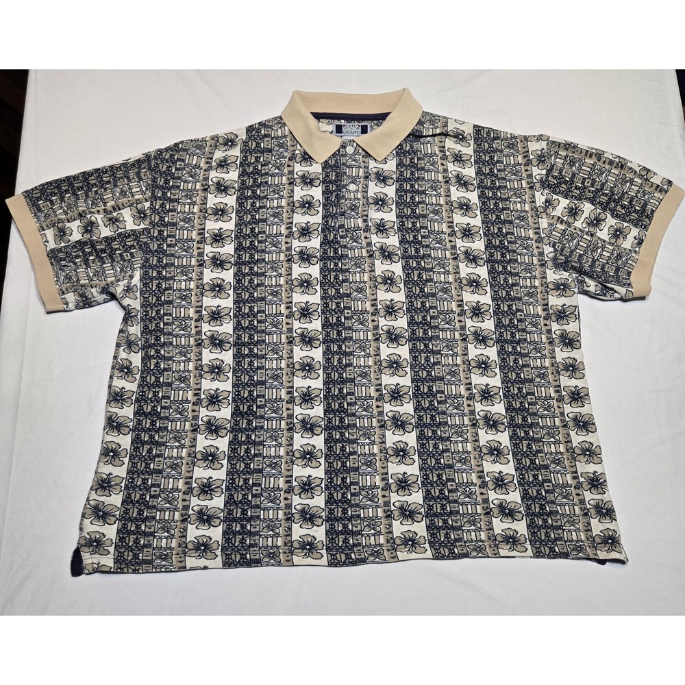 Vtg Sutter & Grant Mens XL Cotton Polo Shirt Aloha Tropical Pattern Golf
